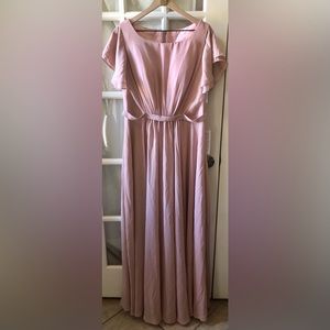 Women’s elegant short sleeve floor length chiffon dress in Dusty Rose